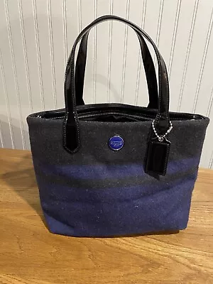 Coach Signature Wool Stripe Satchel Purse No G1361-F24786 Blue And Black EUC • $30