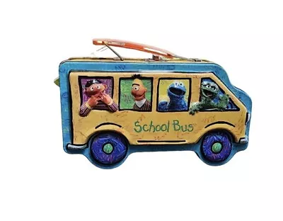 Sesame Street School Bus Shaped Collectible Tin Lunch Box 4 3/4  Big Bird Elmo. • $8