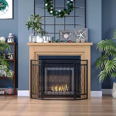 $46.99 • Buy 3-Panel Folding Fireplace Screen, Home Metal Mesh Fire Spark Guard, Black