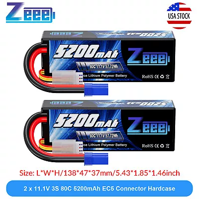 2x Zeee 11.1V 3S LiPo Battery 80C 5200mAh EC5 For RC Car Helicopter Truck Buggy • $57.56