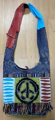 Boho Hippie Crossbody Hobo Shoulder Bag Purse Peace Sign Patchwork Made In Nepal • $15.99