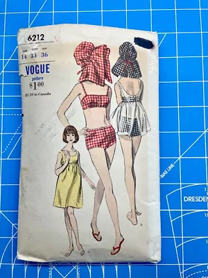 Vintage 50s Vogue Bathing Suit Hat Beach Dress Sewing Pattern 6212 • $45