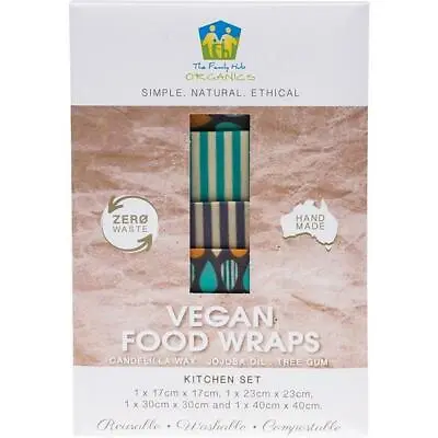 The Family Hub Organics Vegan Food Wraps -  Kitchen Set (1 Sml 1 Med 1 Lge 1  • $38.95