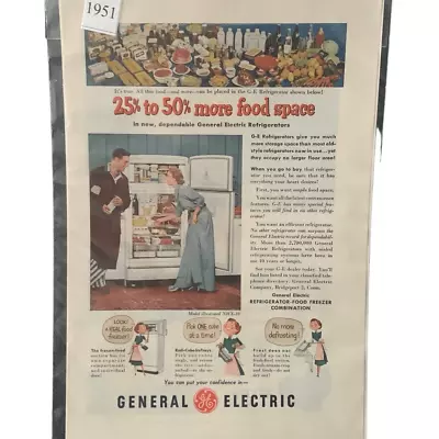 Vintage 1951 General Electric GE Refrigerator More Food Space Ad Advertisement • $10
