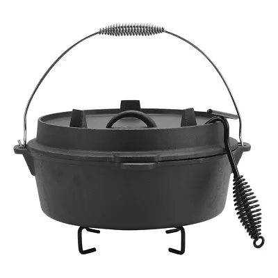 Pre-Seasoned Stew Pot Dutch Oven Cast Iron Stockpot Camp Fire Stove Griddle Pan • £26.95