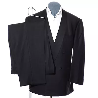 46R Vintage Ermenegildo Zegna Black Satin Shawl Collar 2-Piece Tuxedo 39x31 Pant • $248