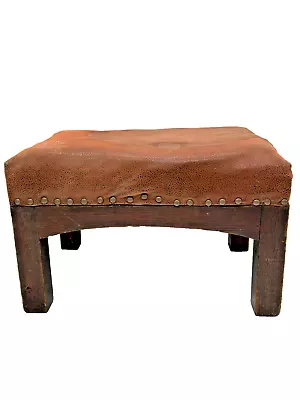 Arts & Crafts Oak Sikes Quaker Craft Mission Leather Foot Stool Bench 1915 Rare • $350