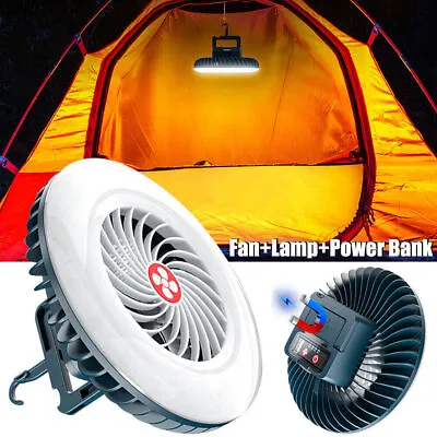 Portable Tent LED Light Lamp Fan Camping Hiking Equipment Power Bank Outdoor Fan • $22.45