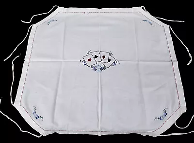 Vintage Card Table Cover Tablecloth Bridge Deck Handmade Embroidery Retro Decor • $8.50