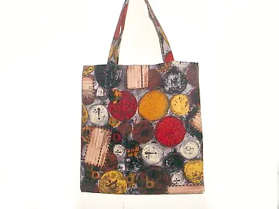 Handmade Cotton Tote Bag Vintage Style Grunge Earth Tones 100% Cotton Ooak 13  W • $17