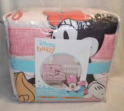 Disney Baby Minnie Mouse   Hello Gorgeous   3 Piece Crib Bedding Set NEW • $29.99