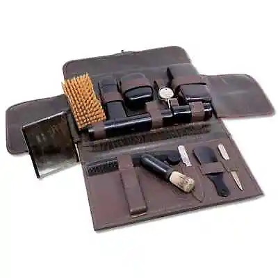 13pc Mens Pebbled Leather Toiletry Shaving Case Travel Kit Vintage 1940-50's • $41.65