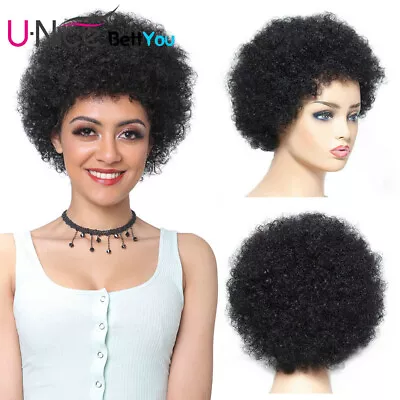 UNice Hair Mongolian Short Afro Kinky Curly Human Hair Wig For Black Women 6  US • $37.90