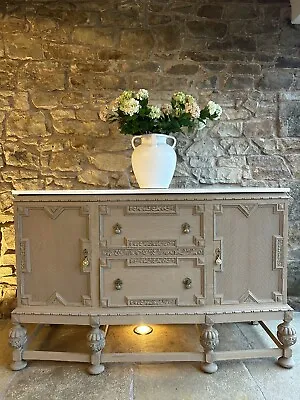 Vintage Weathered Oak Sideboard With Marble/ Quartz Top • £1150