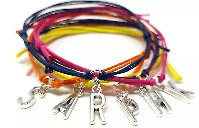 Personalised Initial Letters Tibetan Silver Charm Cord Friendship Wish Bracelet  • £1.75