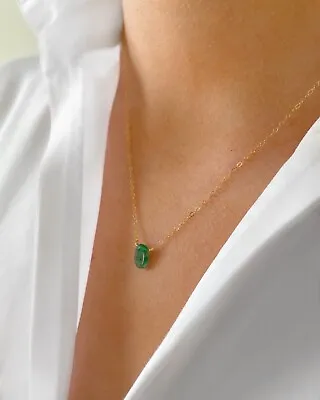 £45 • Buy Emerald Necklace, Green, Oval, Natural Emerald, Gold Filled Chain, New,