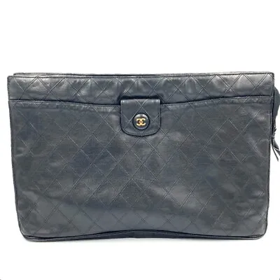 CHANEL CC Logo Lamb Leather Bicolore Clutch Bag Wide 11 Inch Japan VTG [Used] • $499.99