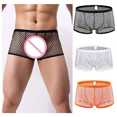 £9.99 • Buy Mens Mesh Fishnet Breathable See Through String Boxer Trunks Dad Pants UK POST