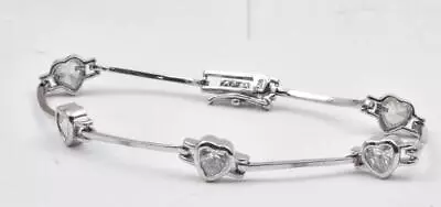 Vintage Sterling Silver & Heart Shape CZ Links Ladies Modern Bracelet 7  Long • $22