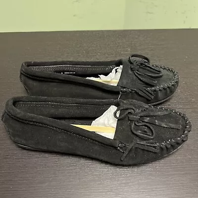 Minnetonka Moccasins Women's Size 9 Hard Sole Black Suede 400 Kilty • $19.99