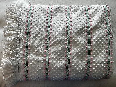 Vintage Morgan Jones Twin Chenille Bedspread White Pink Green Fringe • $215