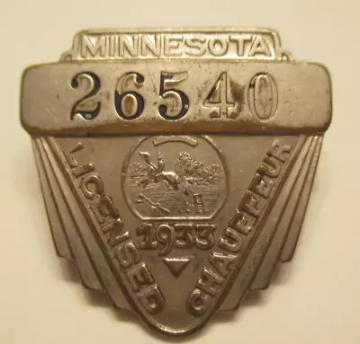 Minnesota Chauffeur Badge 1933 Metal Badge • $14.99