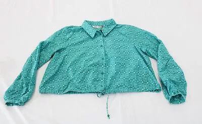 Zara Women's Lapel Collar Tied Printed Blouse JW7 Aquamarine Large NWT • $16.99