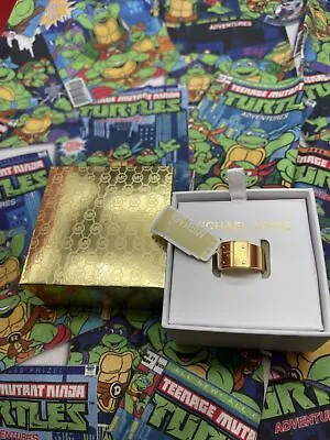 Michael Kors MK Brilliance Gold Logo Ring Size 7 MKJX26577107 New W/ Tags Box • $38