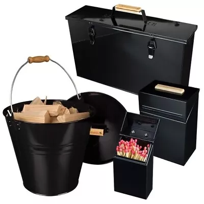 Valiant Fireside Metal Storage Containers For Matches Lighters Kindling & Coal • £59.99