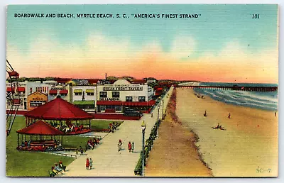 Myrtle Beach SC-South Carolina Boardwalk And Beach Vintage Antique Postcard • $5.99