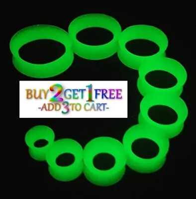 Pair 8g-40mm CLEAR GLOW SILICONE FLESH TUNNELS Double Flare Gauges Thin 1030 • $9.95