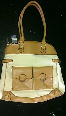 $35 • Buy FOREVER NEW Missy Shoulder Large Handbag- Natural & Tan Canvas Tote Handbag BNWT