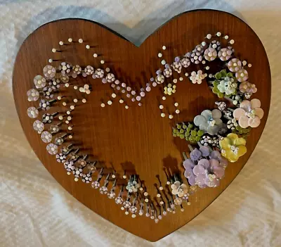 Vtg Pol-O-Craft Wood NAIL ART By Pauline Owens 9 X 9.5  Heart Flowers 300 Nails • $28.99