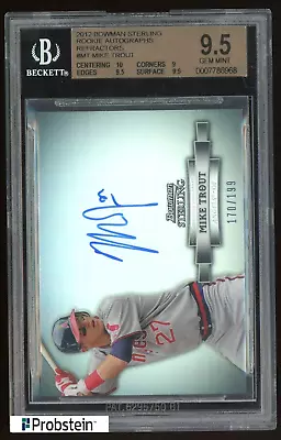 2012 Bowman Sterling Refractor Mike Trout RC Rookie 170/199 BGS 9.5 W/ 10 AUTO • $520