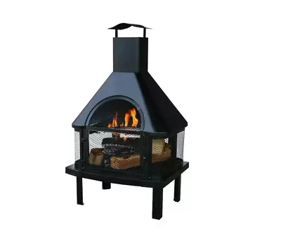 Large Outdoor Fire Pit Cover Patio Fireplace Steel Wood Burning Chimney Heater • $272.47