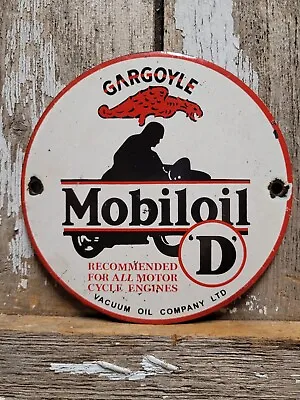 Vintage Mobil Porcelain Sign Lubricant Advertising Gargoyle Gas Pump Plate 6  • $151.68