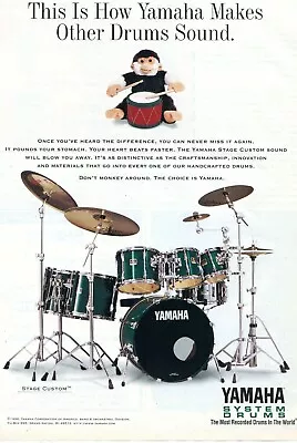 1997 Print Ad Of Yamaha System Stage Custom Drum Kit Don't Monkey Around • £9.63