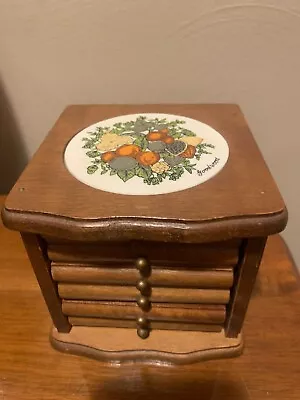 Wood Drink Coasters Set Friut And Flower With Holder & Ceramic On Top Vintage • $10