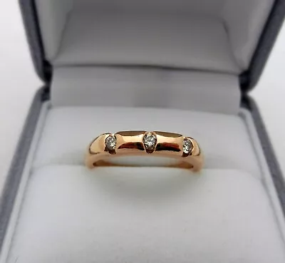 Solid 14k Rose Gold 3 Diamonds Elegant Band Ring 4.3 Grams Size 7.25 • $425