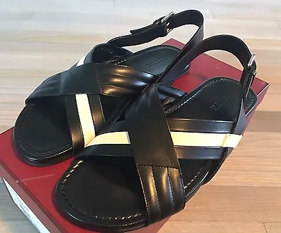 525$ Bally Verlon Black Leather Sandals Size US 12.5 Made In Italy • $299.25