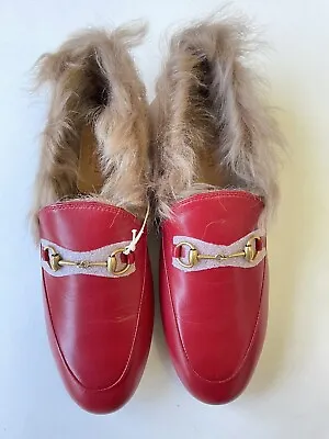 $795 • Buy New GUCCI Womens Jordaan Horsebit Leather Lamb Fur Loafers Sz 39.5, US 9.5 $1100