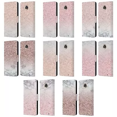 Nature Magick Rose Gold Marble Glitter Leather Book Case For Motorola Phones • $9.95