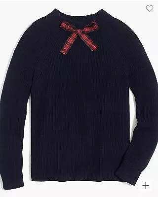 NWT $79 J. Crew Mercantile Tartan Bow-neck Sweater Navy Blue Size Large • $38.99