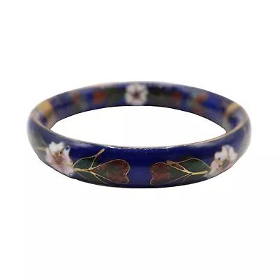 Vintage Cobalt Blue & Floral Cloisonne Enamel Bracelet Clamper Bracelet Unsigned • $12.99