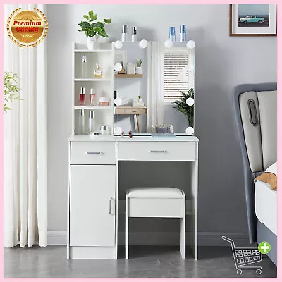 Dressing Table Vanity Set Make Up Desk W/ Adjustable LED Lighting Mirror & Stool • £137.75