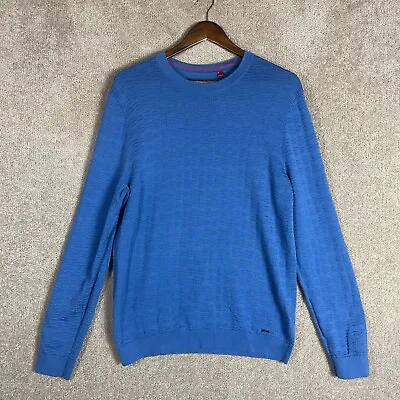 Hugo Boss Sweater Mens Size Medium M Blue Crewneck Long Sleeve Cotton Designer • $26.99