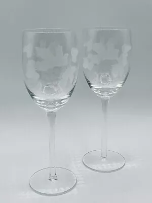 Vintage Crystal Cut Leaf Design Wine Stemware Set Of 2 • $50