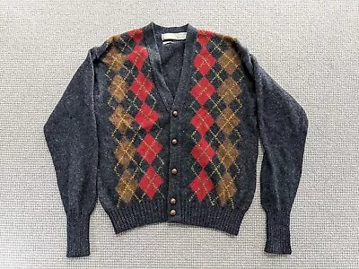 Christopher Hayes Cardigan Mens Large Shetland Wool Grandpa Vintage Argyle Gray • $36.99