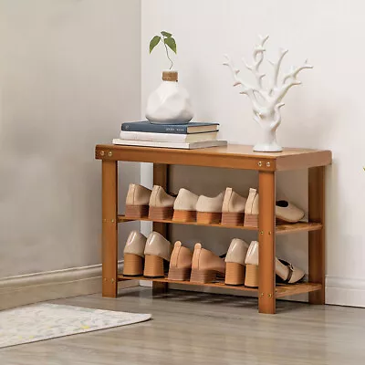 3Tier Thickening Bamboo Shoe Rack Storage Bench Organizer Shelf Entryway Hallway • $22.79