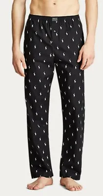 POLO RALPH LAUREN Black & White SIGNATURE PONY Cotton PAJAMA PANTS Large NWT • $31.99